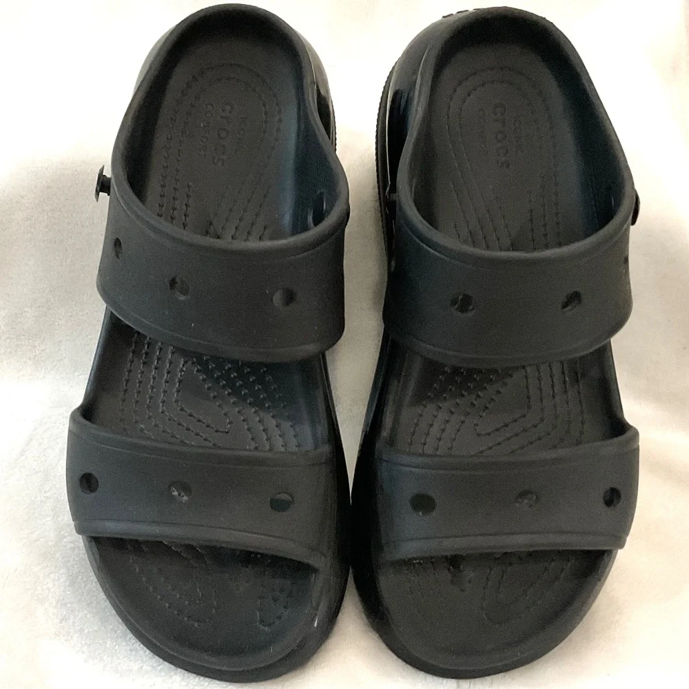 Black Crocs Mega Crush Chunky Platform Y2K Grunge Sandal Men— Sz 9 Wms Sz 11